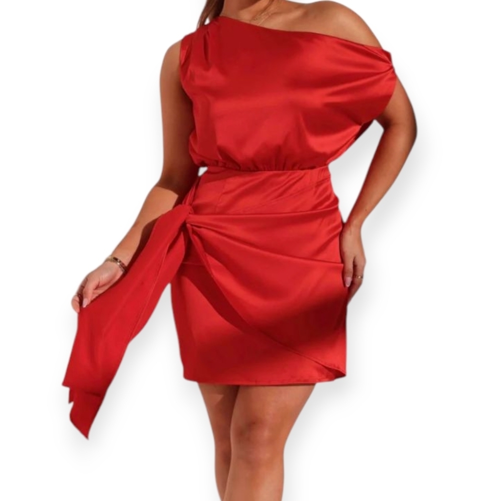 NWT Klesis Satin Red Mini Dress, Size Small
